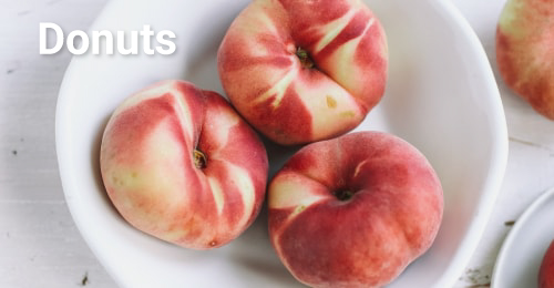 Donuts Family Tree Farms white donut peaches in white bowl