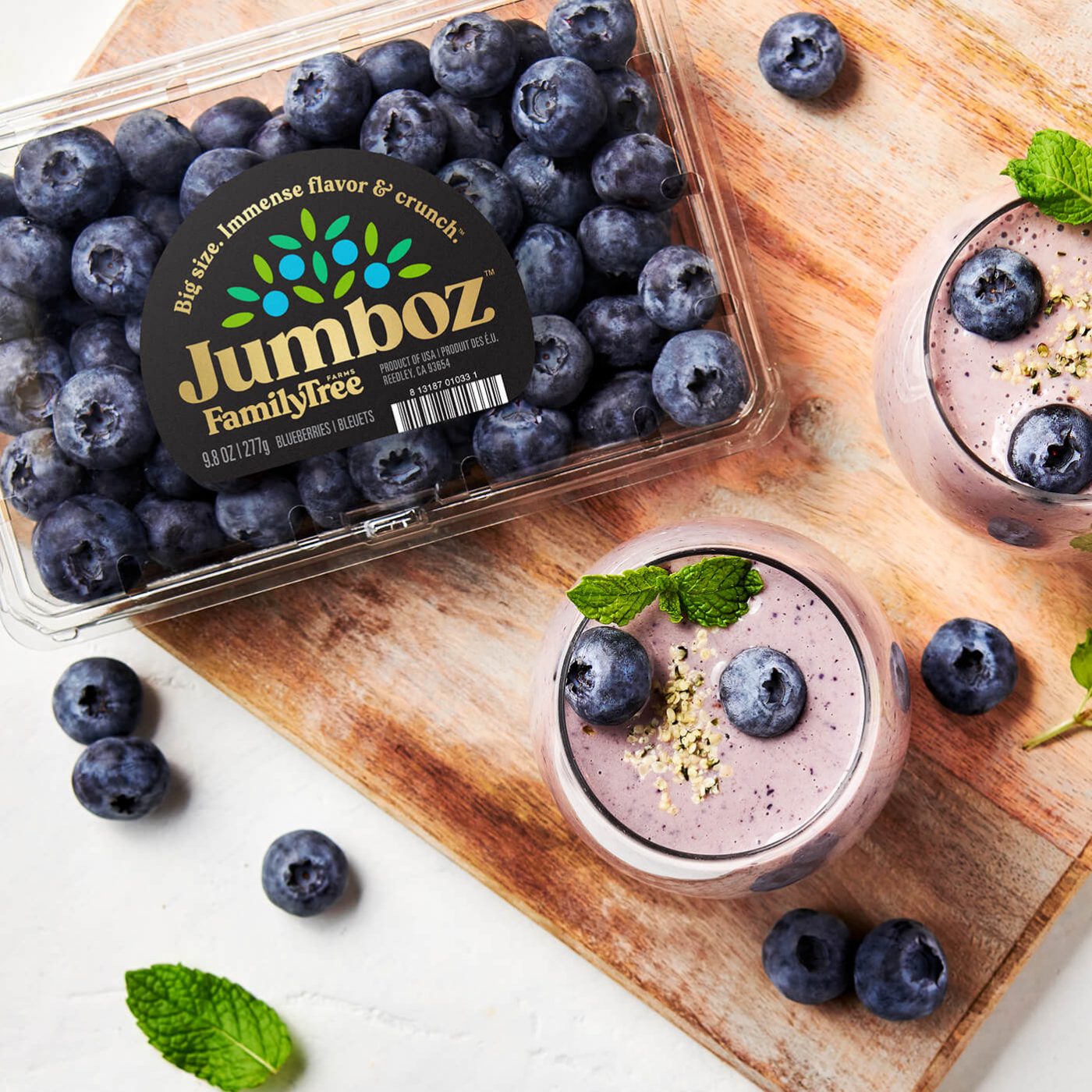 Image of blueberry packaging with smoothies