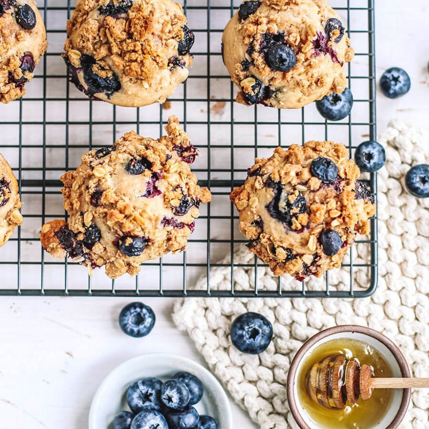 Blueberry Crumble Oat Muffins